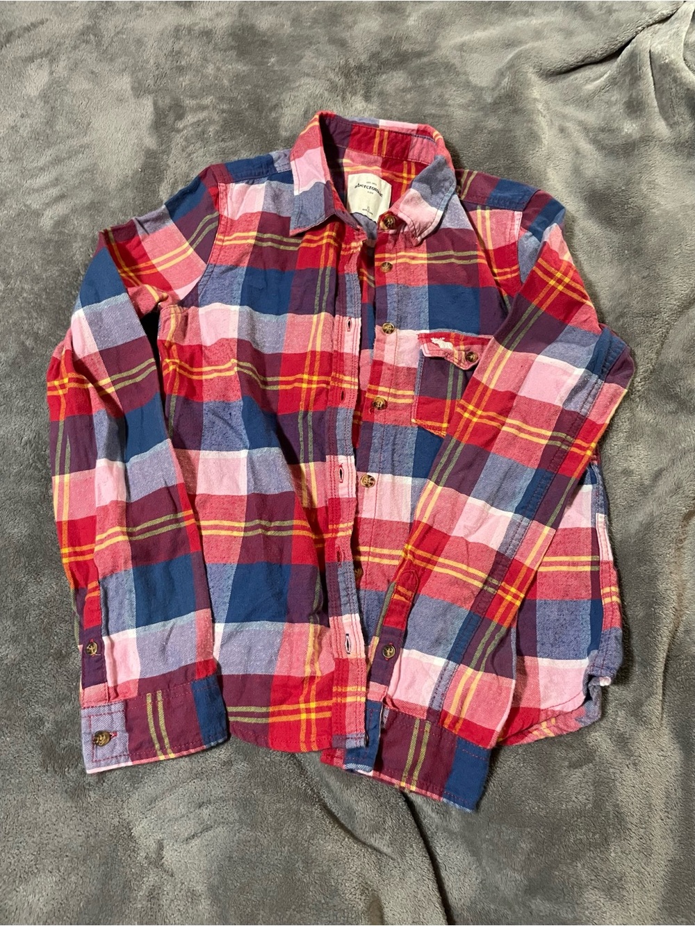Abercrombie & Fitch Plaid Button-Down Kids Shirt - Red, Blue & Pink
